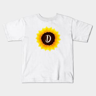 Floral Monogram D Bright Yellow Sunflower Kids T-Shirt